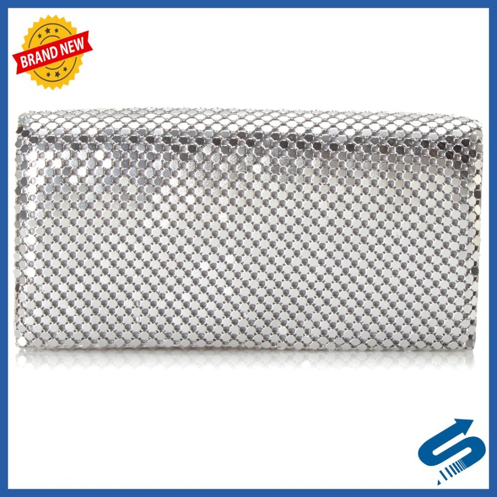 Metal Mesh Evening Clutch Purse With Shoulder Chain Elegant Formal Wear